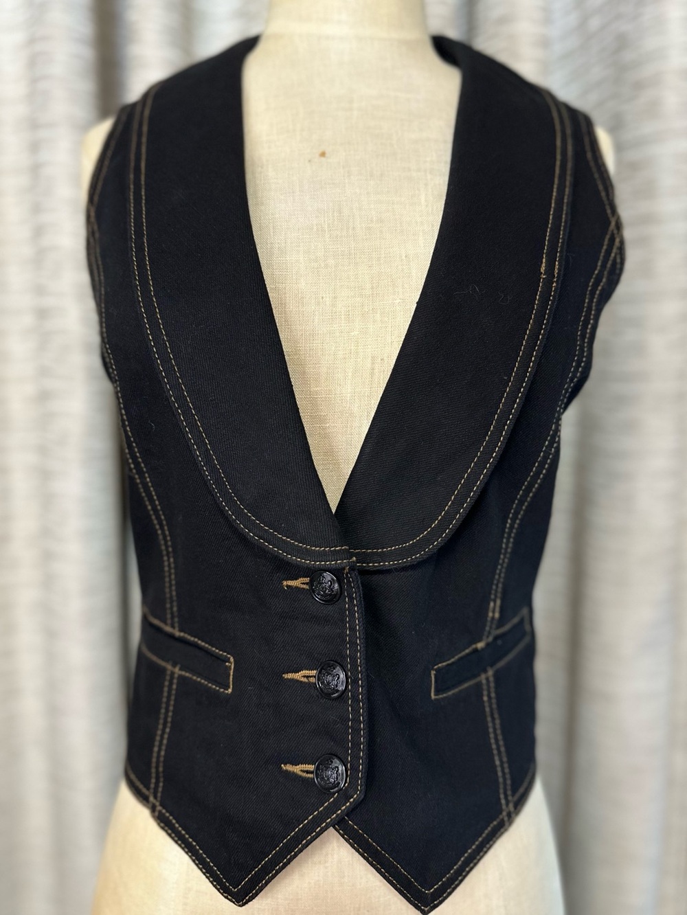Lauren Jeans Co Ralph Lauren Black Denim Vest Size Medium Western Riding Style